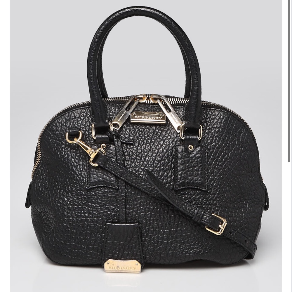 Burberry Orchard Satchel Bag w Pebbled Leather in Black